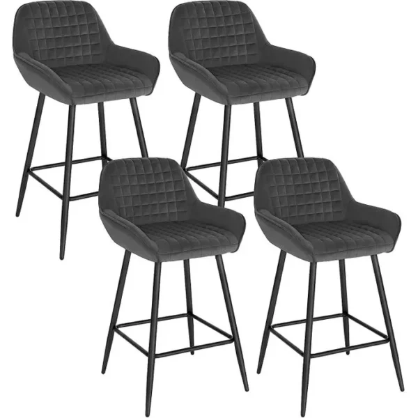 Design Chaise Haute Pour Bar. Tabourets De Bar En Velours Lot De 4. Cadre En Métal. Gris Foncé