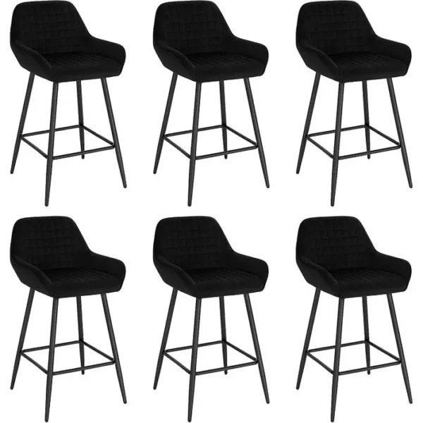 Design Chaise Haute Pour Bar. Tabourets De Bar En Velours Lot De 6. Cadre En Métal. Noir