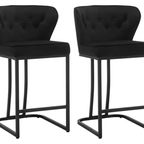 Lot De 2 Tabourets De Bar En Velours-chaise Ergonomique Pour Cuisine-salon-pieds En Métal-noir