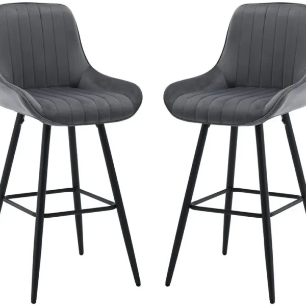 Lot De 2 Tabourets De Bar En Velours,pieds En Métal,tabourets De Bar Avec Repose-pieds,gris Foncé