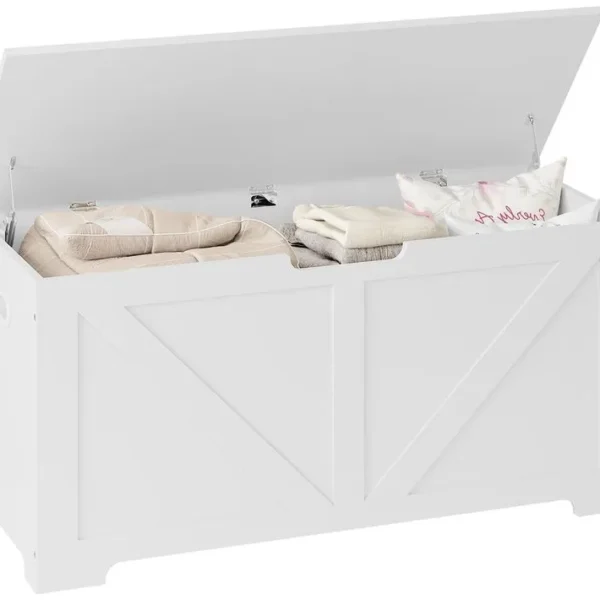 Banc De Rangement 76l Avec 2 Charnières De Sécurité, Blanc