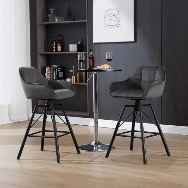 Lot De 2 Tabouret Bar En Velours,chaise De Bar Avec Dossier+repose-pieds,pivotant à 360°,gris Foncé