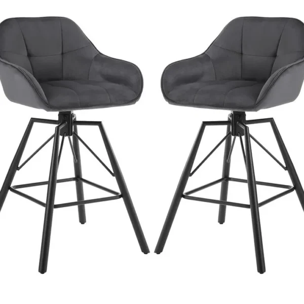 Lot De 2 Tabouret Bar En Velours,chaise De Bar Avec Dossier+repose-pieds,pivotant à 360°,gris Foncé