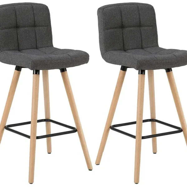 Lot De 2 Tabourets De Bar Avec Repose-pieds-chaise De Bar Design En Bois Massif Et Lin-gris Foncé