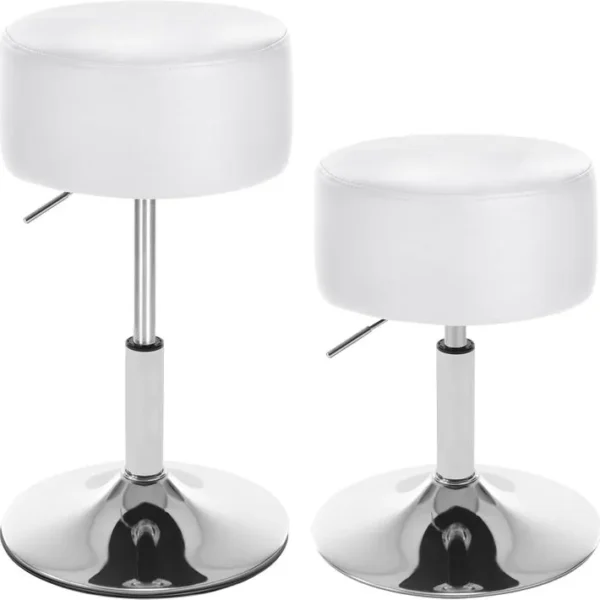 Lot De 2 Tabouret De Bar Sans Dossier-siège En Similicuir-hauteur Réglable-blanc