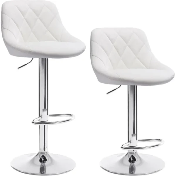 Lot De 2 Tabouret De Bar-tabouret En Cuir Synthétique-siège Bien Rembourré-facile à Nettoyer-blanc