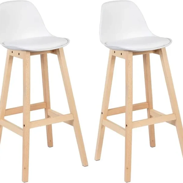 Lot De 2 Tabouret De Bar-pieds En Bois-tabouret De Cuisine-siège En Similicuir-blanc