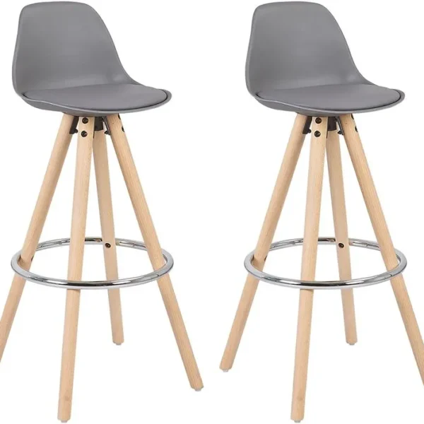 Lot De 2 Tabourets De Bar En Similicuir Et Bois Avec Repose-pieds 38-5x33x96-5cm Gris