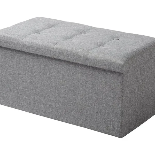 Tabouret Banc Coffre De Rangement Pouf Pliable En Lin-couvercle Détachable-76x37-5x38cm-gris Clair