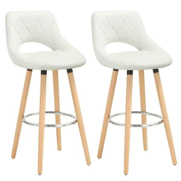 Lot De 2 Tabouret De Bar En Similicuir Et Bois Massif-siège Bien Rembourré-43x43x91cm-blanc