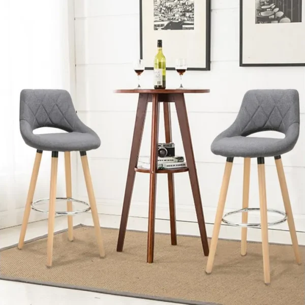 Lot De 2 Tabouret De Bar-en Lin Et Bois Massif-siège Bien Rembourré-43x43x91cm-gris Foncé