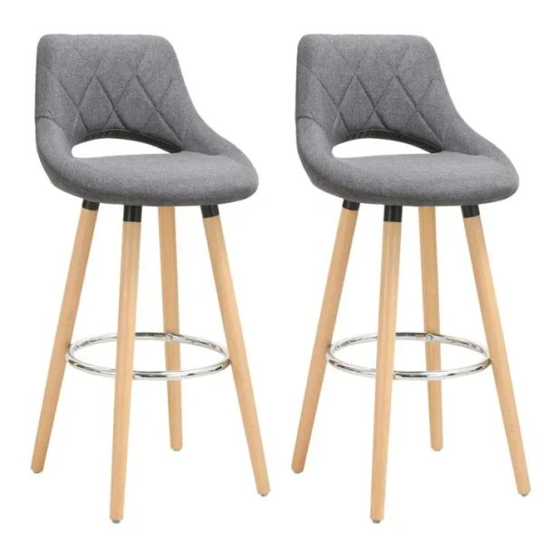 Lot De 2 Tabouret De Bar-en Lin Et Bois Massif-siège Bien Rembourré-43x43x91cm-gris Foncé