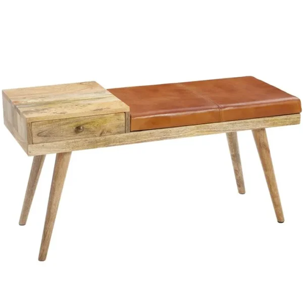 Banc En Cuir 100 Cm Bois Massif Rembourré Banc Banquette Couloir Espace