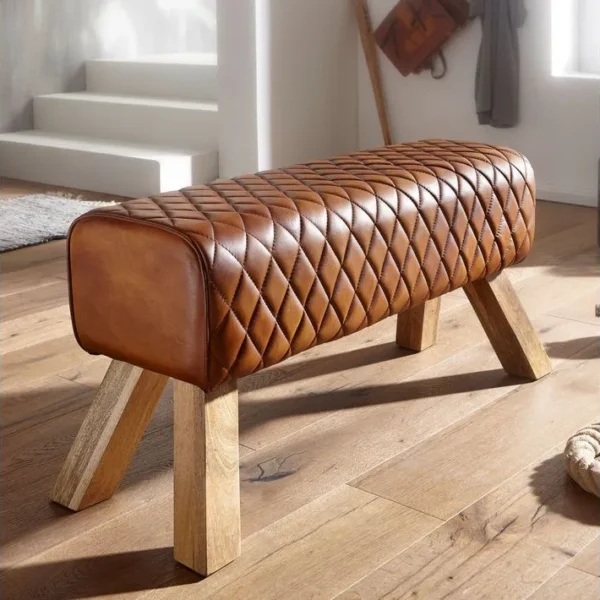 Banc En Cuir Véritable / Bois Massif 89 Cm Springbok Hall Bench Banc En Cuir