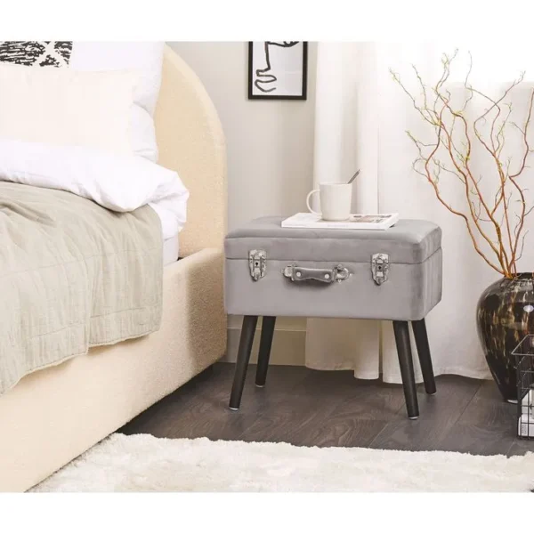 Tabouret Avec Coffre En Velours Gris Mallard