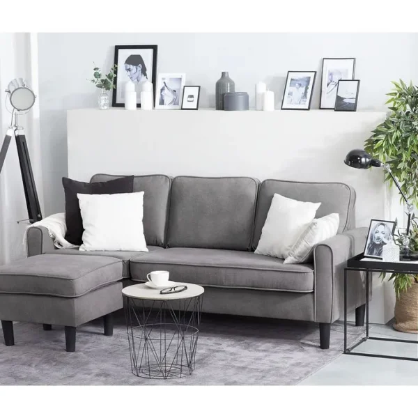 Canapé 3 Places Avec Pouf En Tissu Gris Clair Avesta