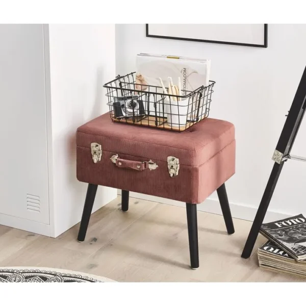 Tabouret Avec Coffre En Velours Côtelé Rose Mallard