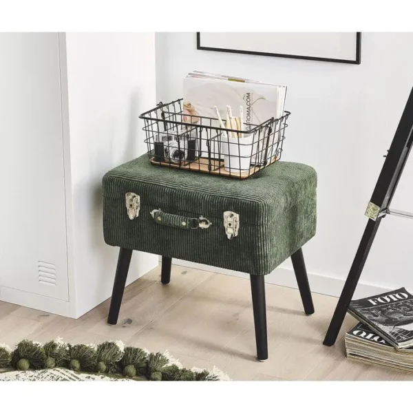 Tabouret Avec Coffre En Velours Côtelé Vert Foncé Mallard