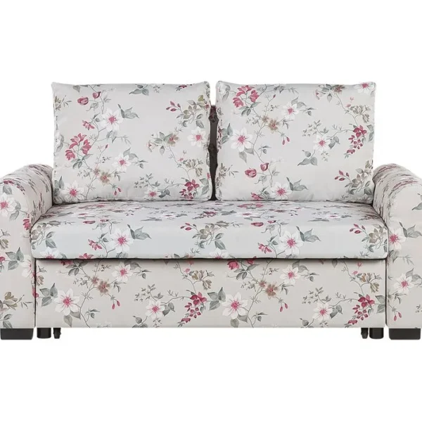 Canapé 2 Places Convertible En Tissu Gris Clair à Motif Floral Silda