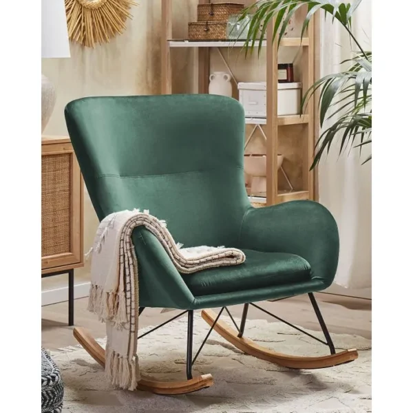 Fauteuil à Bascule Velours Vert Foncé Ellan