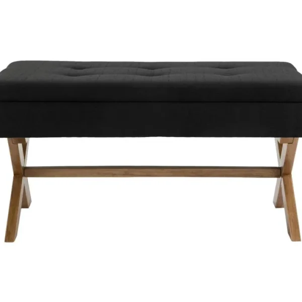 Banquette Namaro En Tissu Avec Espace De Rangement Pieds Bois De Caoutchouc Noir /antique Clair