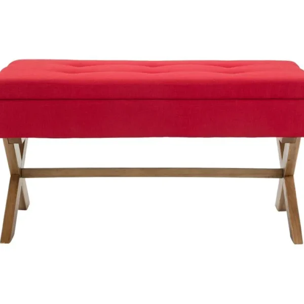 Banquette Namaro En Tissu Avec Espace De Rangement Pieds Bois De Caoutchouc Rouge/antique Clair