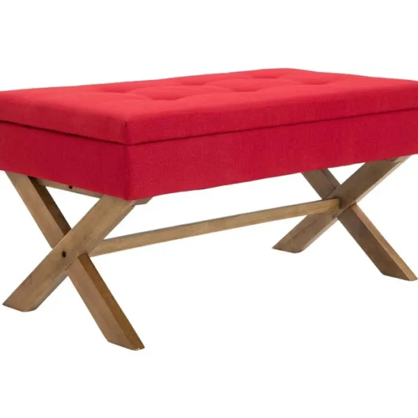 Banquette Namaro En Tissu Avec Espace De Rangement Pieds Bois De Caoutchouc Rouge/antique Clair