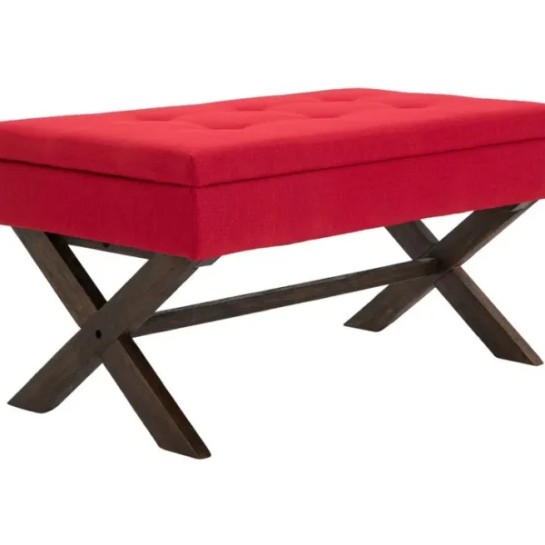 Banquette Namaro En Tissu Avec Espace De Rangement Pieds Bois De Caoutchouc Rouge/antique