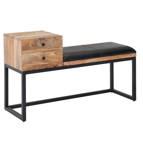 Banc En Cuir 100 Cm Bois Massif Rembourré Banc Banquette Couloir Espace