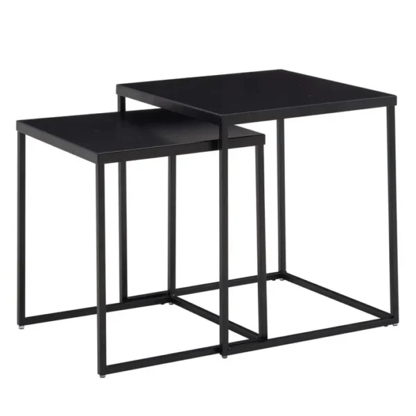 Tables Gigognes Métal Carré Noir Table Dappoint Basse Moderne Lot De 2