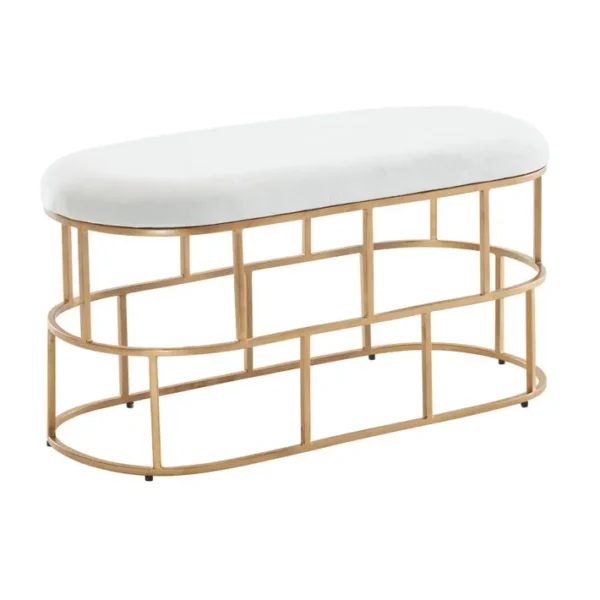 Banc Velours 90 Cm Métal Rembourré Banquette Couloir Tissu Blanc Moderne