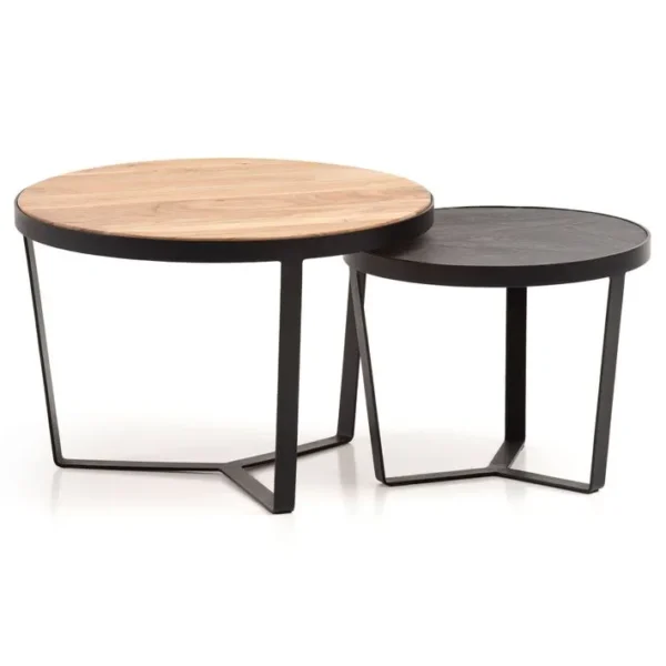 Tables Gigognes Bois Massif Table Dappoint Basse Moderne Lot De 2 Ronde