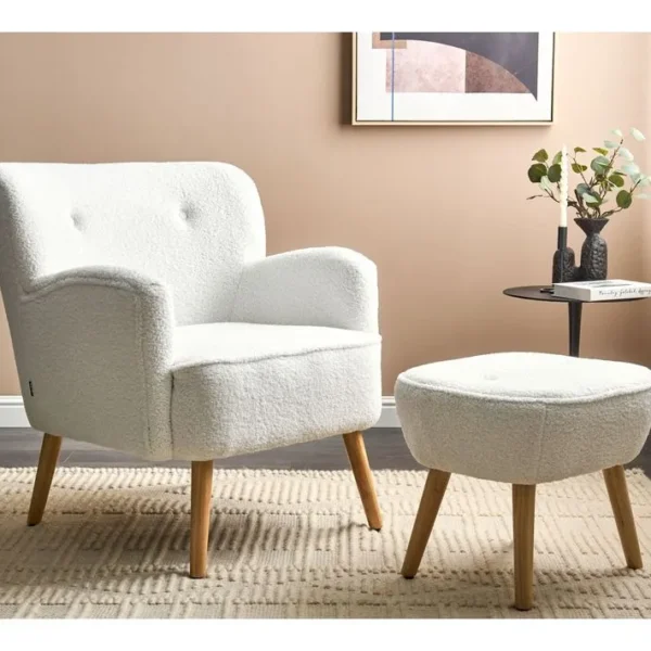 Bouclé Fauteuil Blanc Tumba