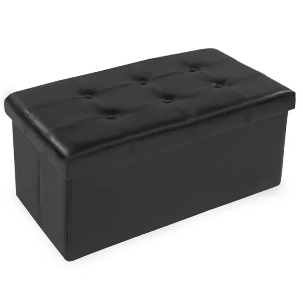 Banc Coffre De Rangement Pliable Grand Aspect Cuir 80x40x40cm - Noir