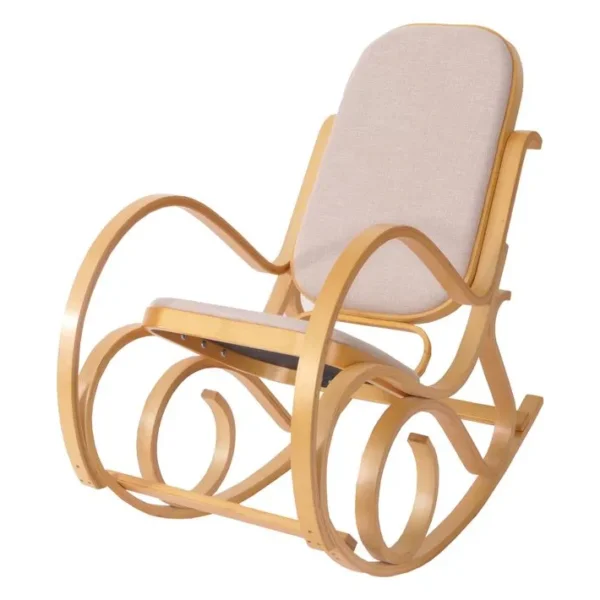 Rocking-chair, Fauteuil à Bascule M41 ~ Imitation Chêne, Tissu Beige