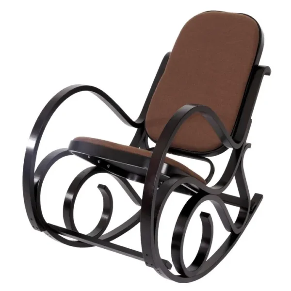 Rocking-chair, Fauteuil à Bascule M41 ~ Imitation Noyer, Tissu Marron