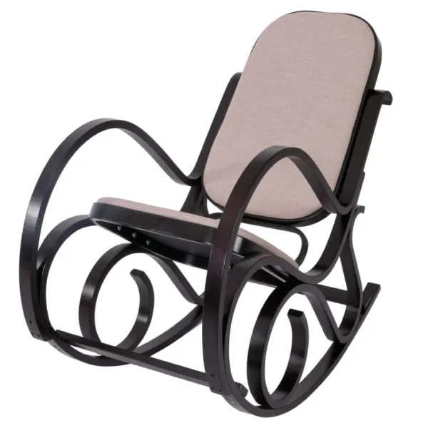 Rocking-chair, Fauteuil à Bascule M41 ~ Imitation Noyer, Tissu Beige