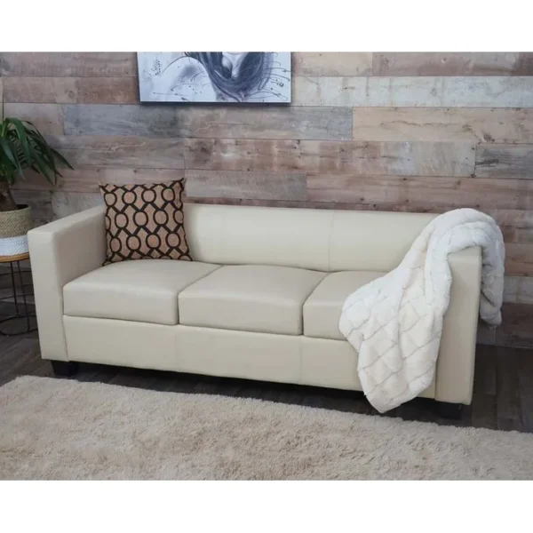 Canapé / Sofa Lille, 3 Places, 191x75x70cm ~ Simili-cuir, Crème