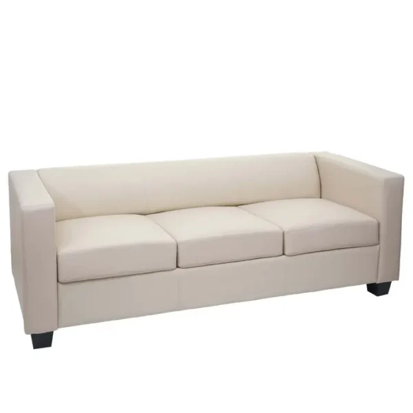 Canapé / Sofa Lille, 3 Places, 191x75x70cm ~ Simili-cuir, Crème