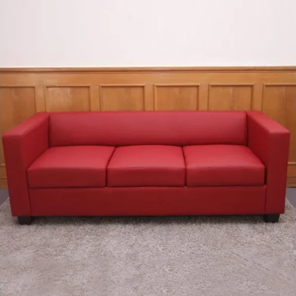 Canapé / Sofa Lille, 3 Places, 191x75x70cm ~ Simili-cuir, Rouge