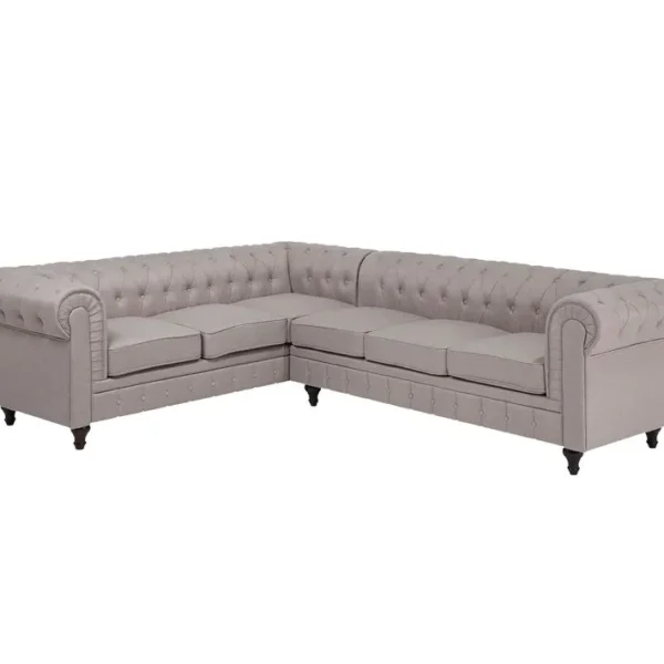 Canapé Angle à Droite 6 Places En Tissu Beige Chesterfield