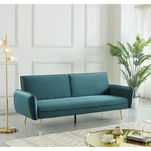 Banquette convertible 3 places GATSBY velours bleu canard