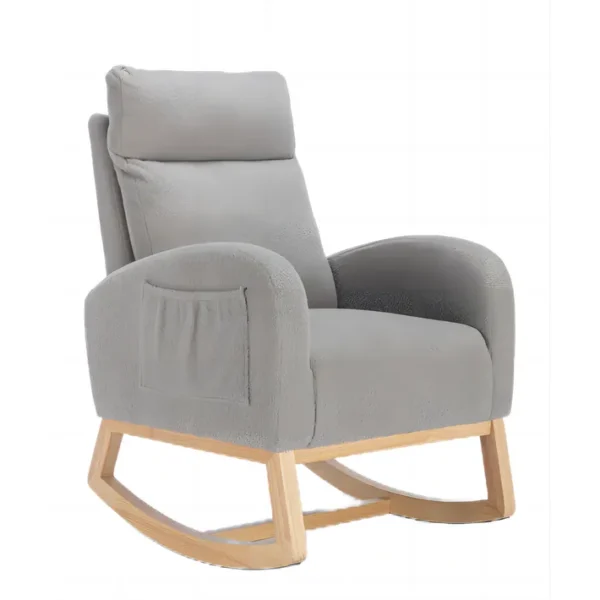 Fauteuil à Bascule Rocking Chair Fauteuil Relax Avec Pieds En Bois Massif Et Poches Latérales Gris