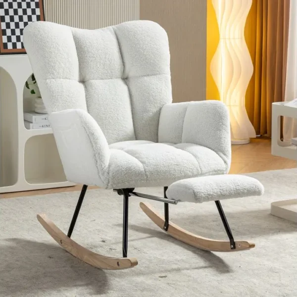 Fauteuil à Bascule Rocking Chair Fauteuil Relax Avec Repose-pieds Extractible, Blanc