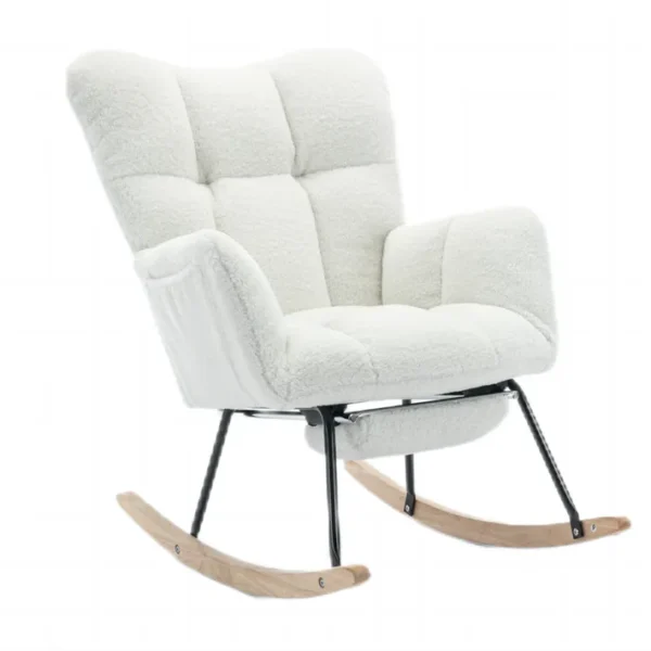 Fauteuil à Bascule Rocking Chair Fauteuil Relax Avec Repose-pieds Extractible, Blanc