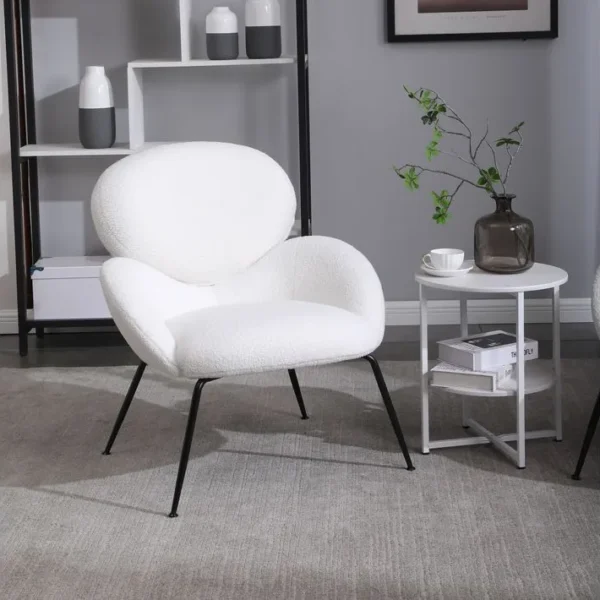 Teddy Fauteuil Fixe Blanc Avec 4 Pieds En Métal Noir