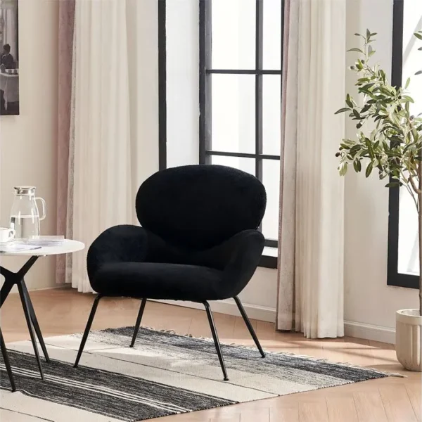 Teddy Fauteuil Fixe Noir Avec 4 Pieds En Métal Noir