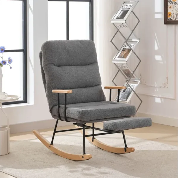 Fauteuil à Bascule Rocking Chair Fauteuil Relax Avec Repose-pieds Extractible Gris