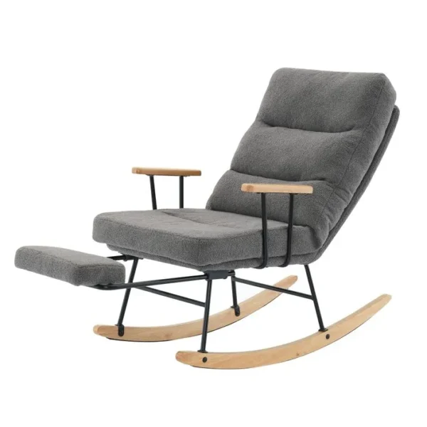 Fauteuil à Bascule Rocking Chair Fauteuil Relax Avec Repose-pieds Extractible Gris