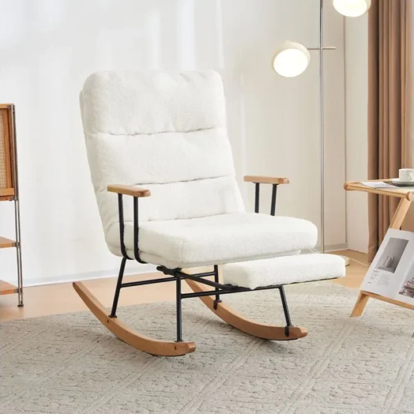 Fauteuil à Bascule Rocking Chair Fauteuil Relax Avec Repose-pieds Extractible Blanc